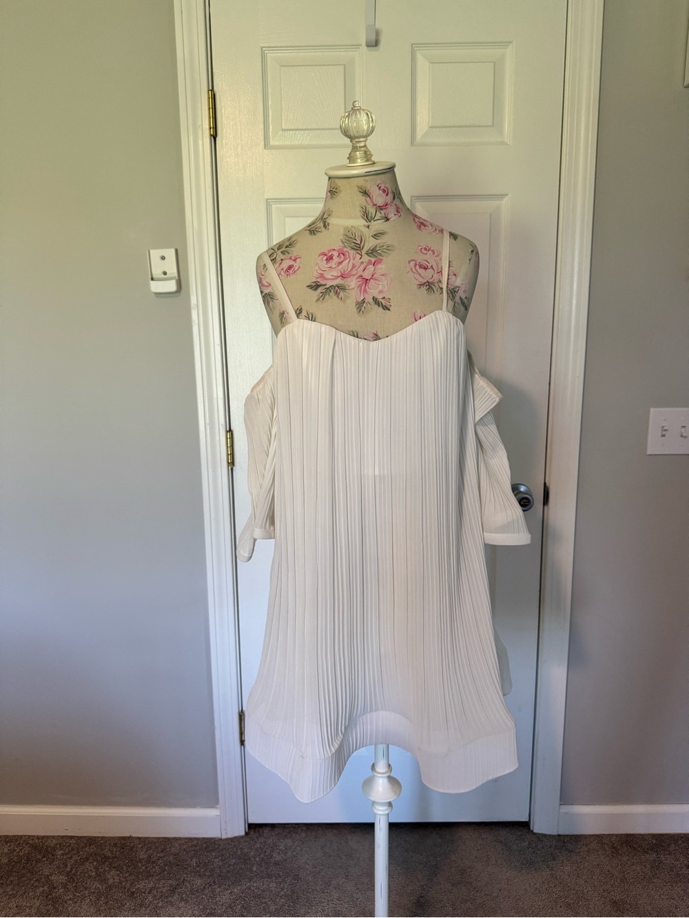 Lulumari White Pleated Off-Shoulder Mini Dress